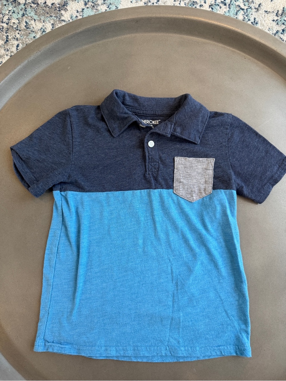 Cherokee Colorblock Polo Shirt - Navy, Sky Blue & Gray Pocket XS